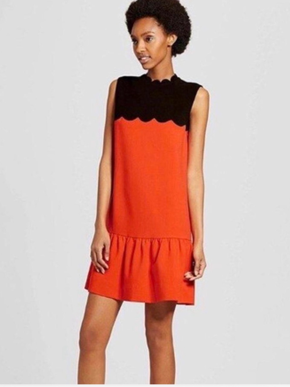 Victoria Beckham Target Black and Orange Scallop-Yoke Mini Dress Halloween Fall